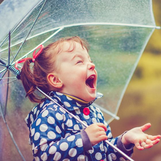 Girl with umbrella in rain.
